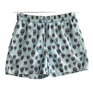 LUCHIANO VISCONTI Men Boardshorts Skulls Elastic Waist Drawstring Sz M Blue 48-4
